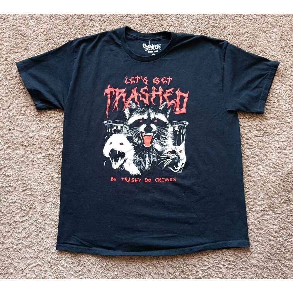 Spencer's Let's Get Trashed T-Shirt Men's XL Graphic Print Black Short Sleeve